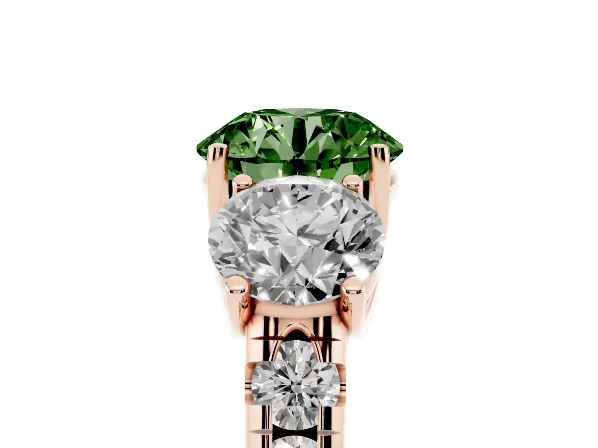 Fancy Green Three-Stone Round Cut Diamond Pavé Band with Prong Setting Rose gold