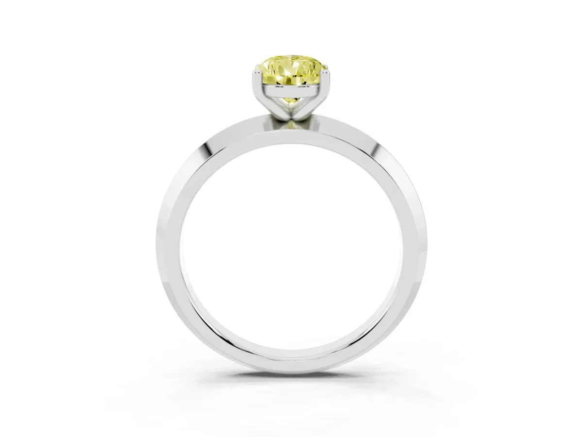 Fancy Yellow Pear Cut Cut Solitaire Engagement Ring with Flat Band and Four-Prong Setting Silver