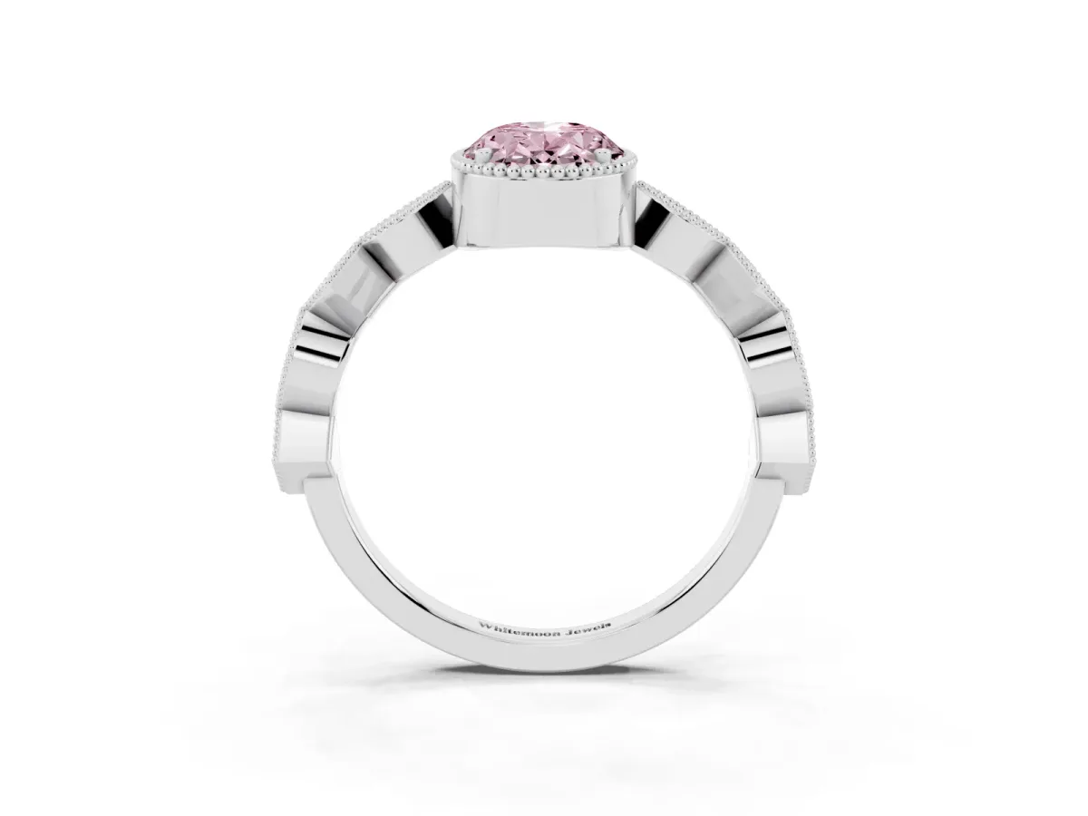 Fancy Pink Oval Cut Milgrain Marquise Diamond Twist Band Ring Silver
