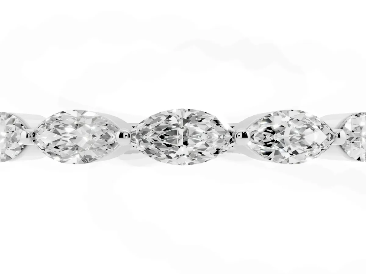 Marquise Diamond Half Eternity Band with Prong Setting Silver