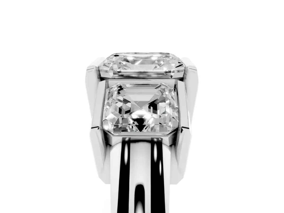 Three Stone Asscher Cut Cut Channel Set Diamond Ring Silver
