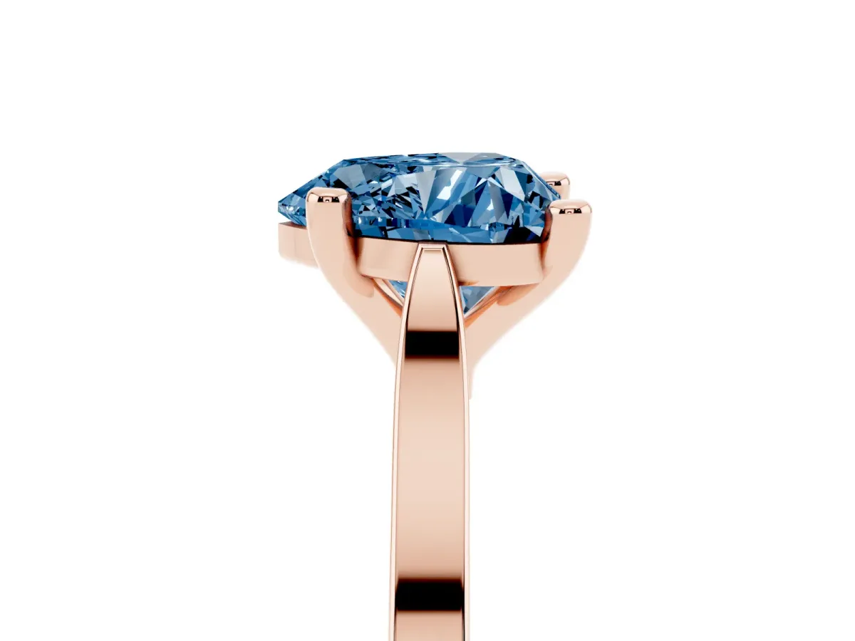 Fancy Blue Heart Cut Solitaire Diamond Ring with Four-Prong Setting and Tapered Band Rose gold