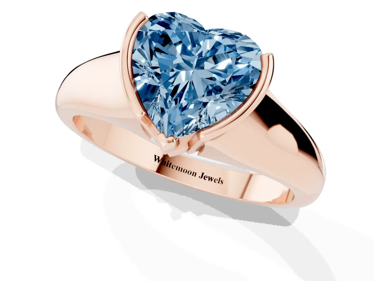 Fancy Blue Heart Cut Solitaire Tension Set Diamond Ring with Split Shank Band Rose gold