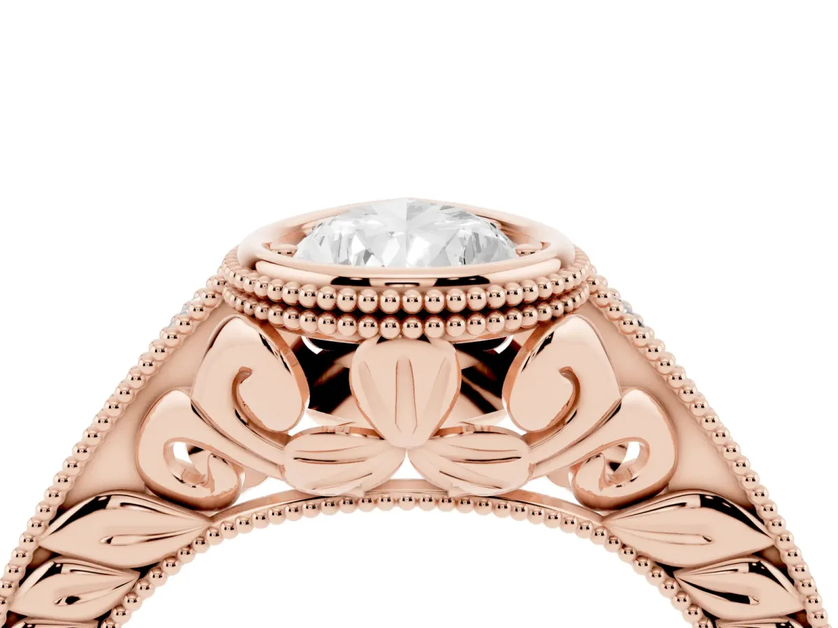 Bezel Set Pear Cut Diamond Milgrain Pave Engagement Ring Rose gold