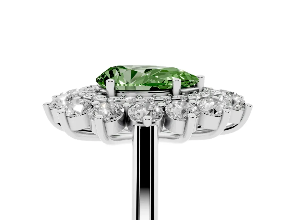 Fancy Green Pear Cut Diamond Floral Double Halo Engagement Ring with Prong Setting Silver