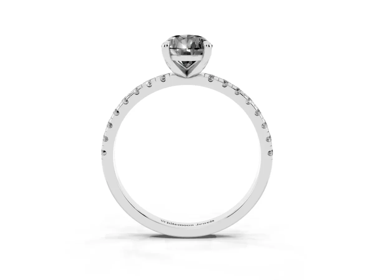 Fancy Black Pear Cut Diamond Brilliant Solitaire Ring with Pavé Band and Four-Prong Setting Silver