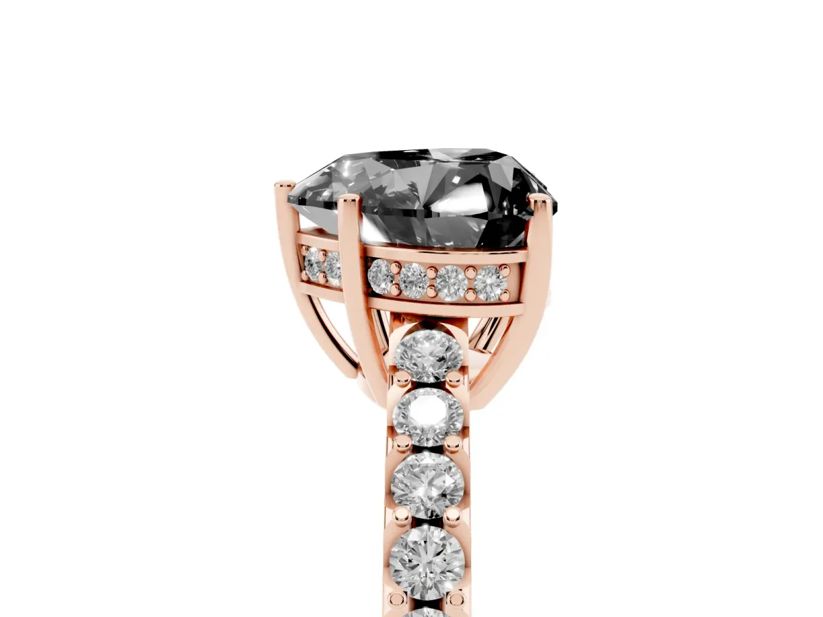 Fancy Black Heart Cut Solitaire Diamond Engagement Ring with Pavé Band and Six-Prong Setting Rose gold