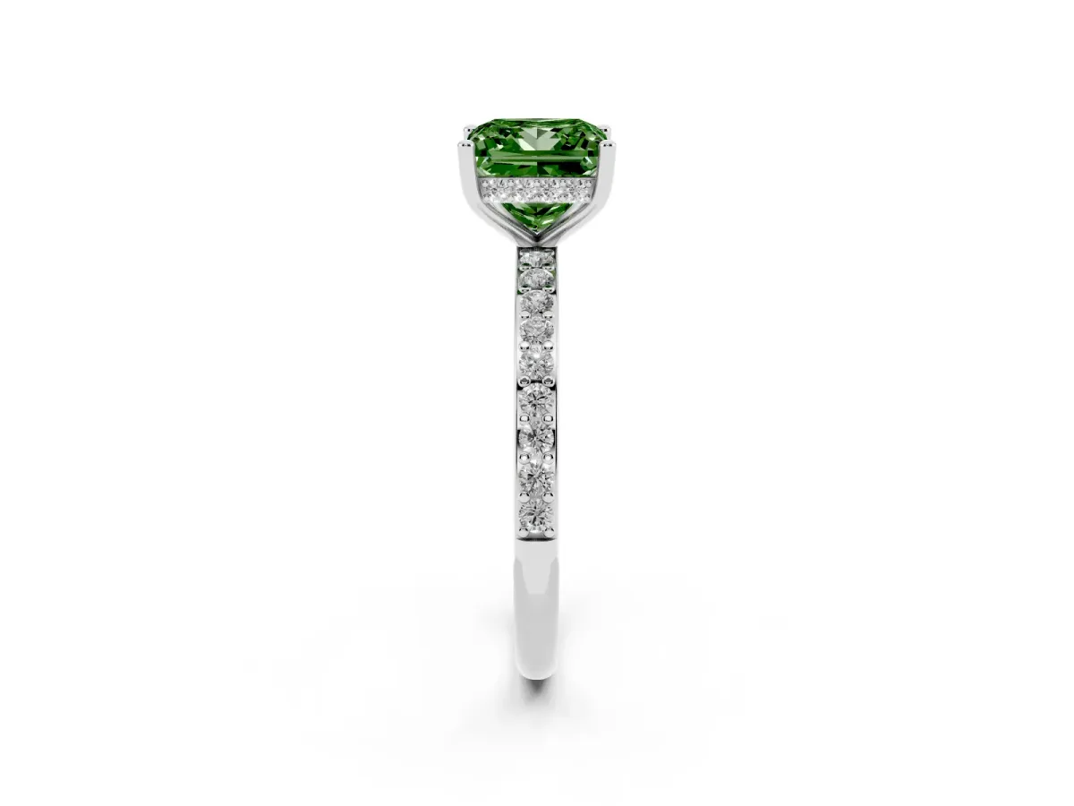 Fancy Green Princess Cut Cut Diamond Pavé Band Ring with Four-Prong Setting Silver