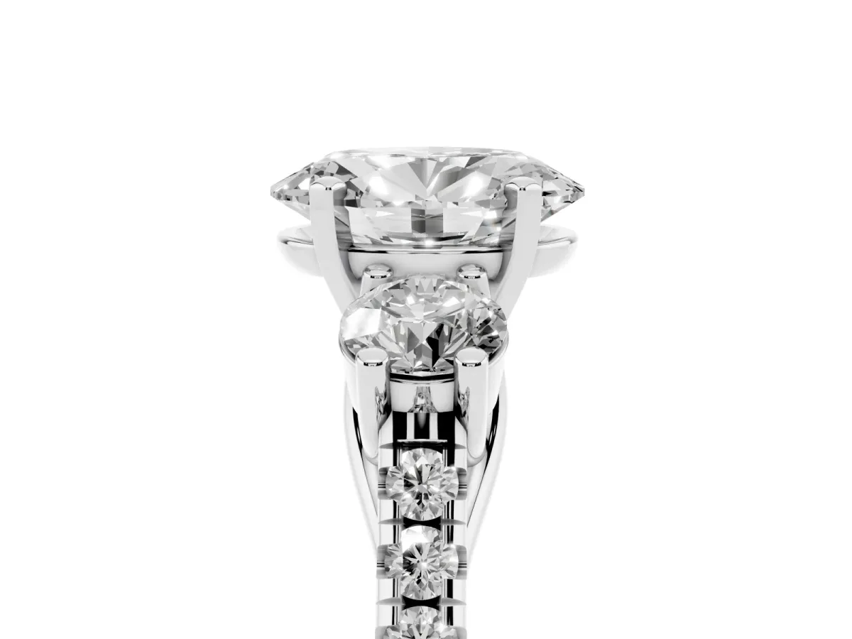 Three-Stone Oval Cut Diamond Pavé Band with Four-Prong Setting Silver