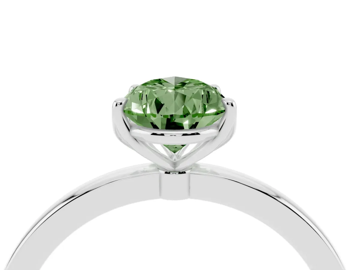 Fancy Green Pear Cut Diamond Solitaire Ring with Thin Band and Prong Setting White gold