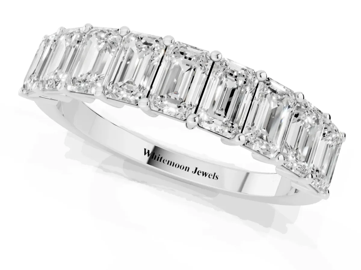 Emerald Cut Diamond Prong-Set Eternity Band Silver