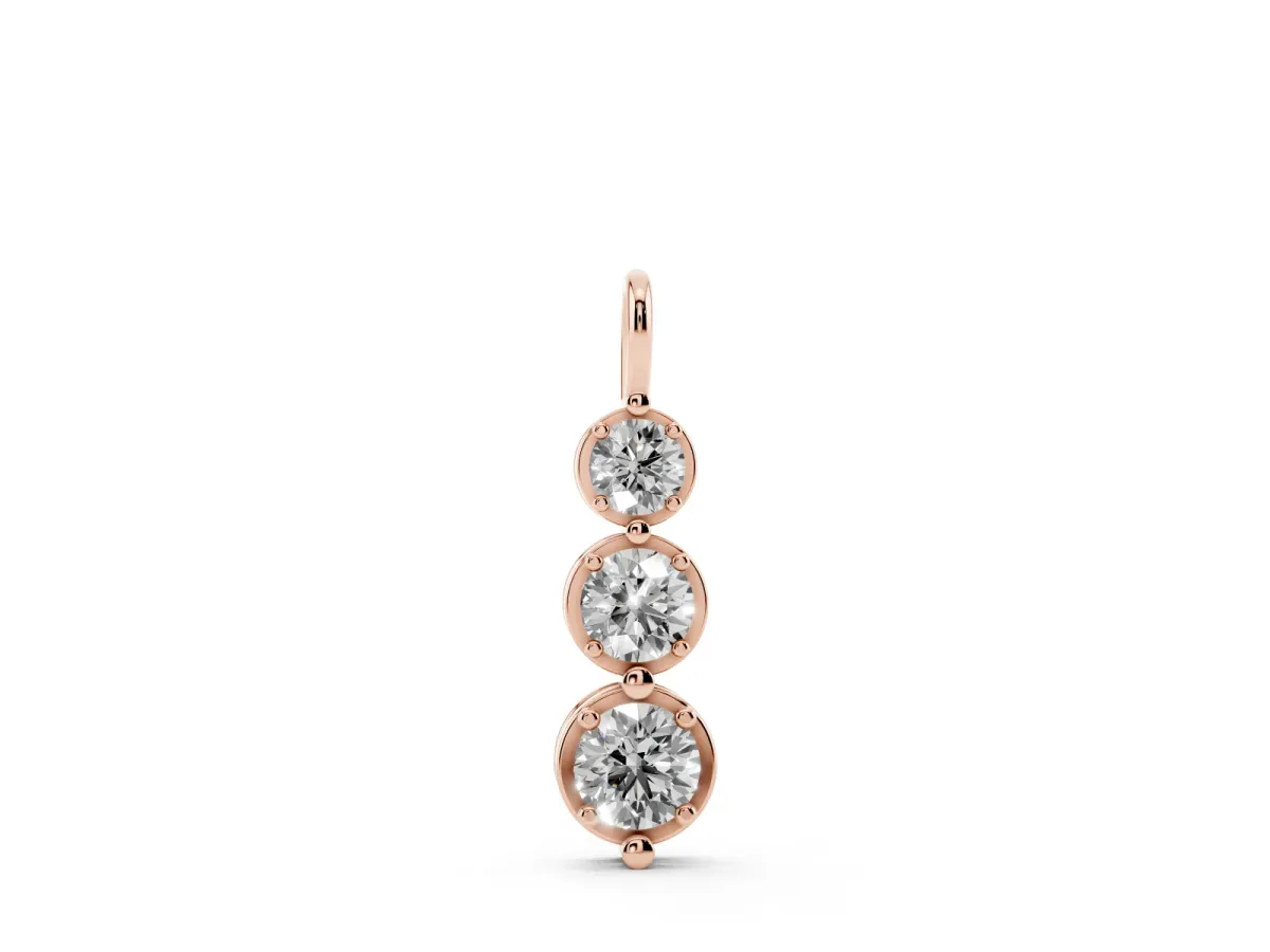 Three-Stone Round Diamond Drop Pendant with Prong Setting Rose gold