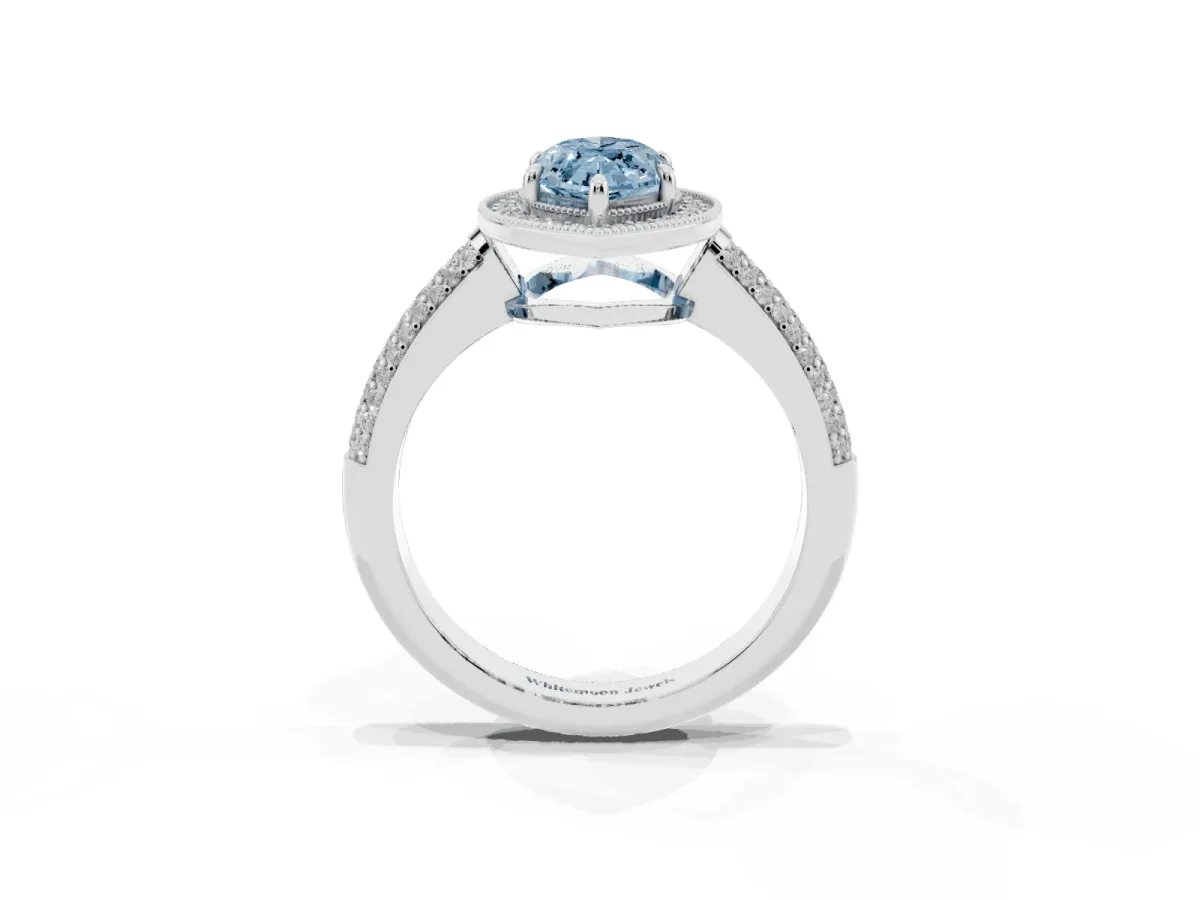 Fancy Blue Marquise Cut Cut Halo Diamond Pave Band with Four-Prong Setting Silver