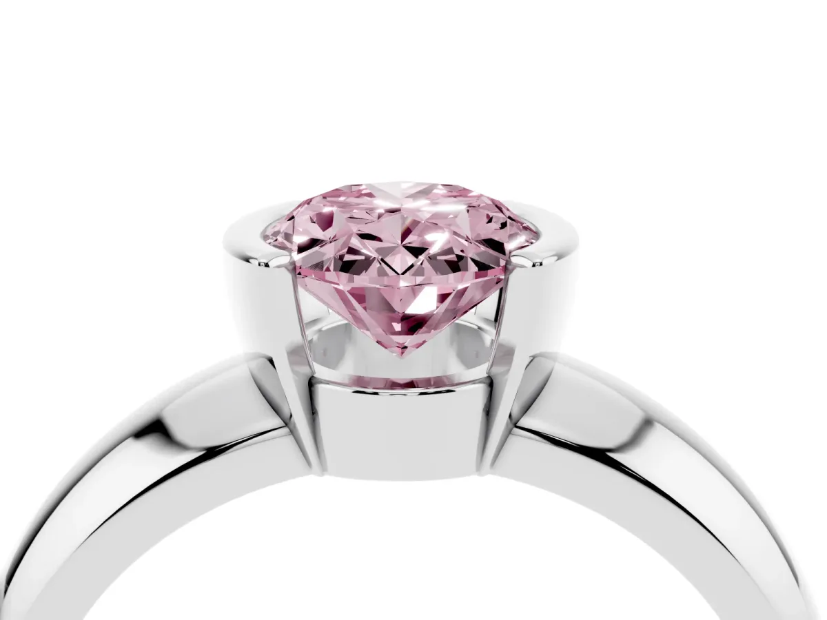 Fancy Pink Oval Cut Solitaire Tension Set Diamond Ring with Wide Band White gold