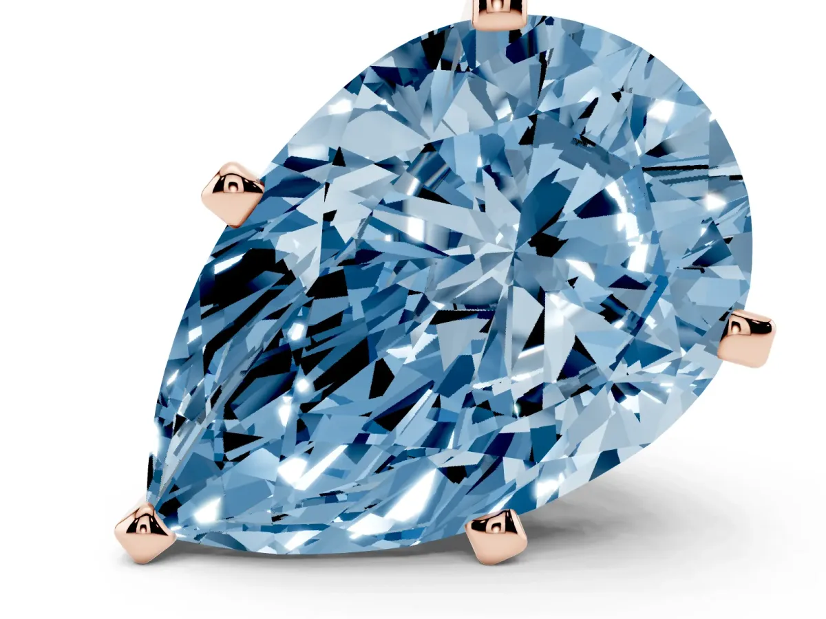 Fancy Blue Pear Cut Diamond Solitaire Ring with Prong Setting and Classic Band Rose gold