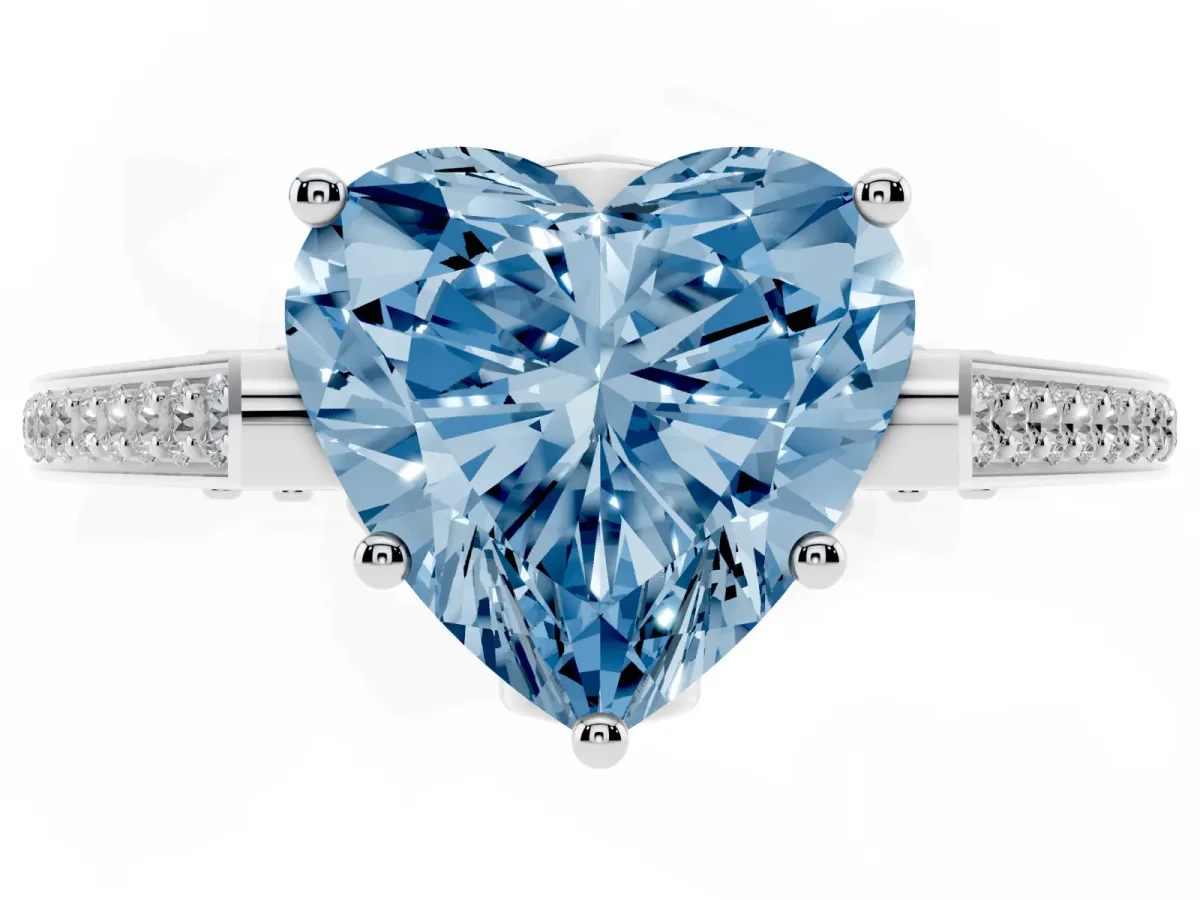 Fancy Blue Heart Cut Cut Cathedral Pave Diamond Engagement Ring with Six-Prong Setting Silver