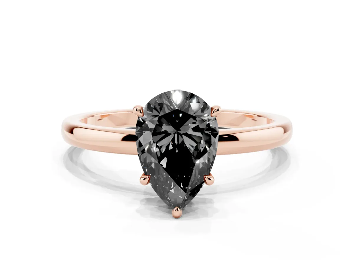 Fancy Black Pear Cut Solitaire Engagement Ring with Cathedral Band and Four-Prong Setting Rose gold
