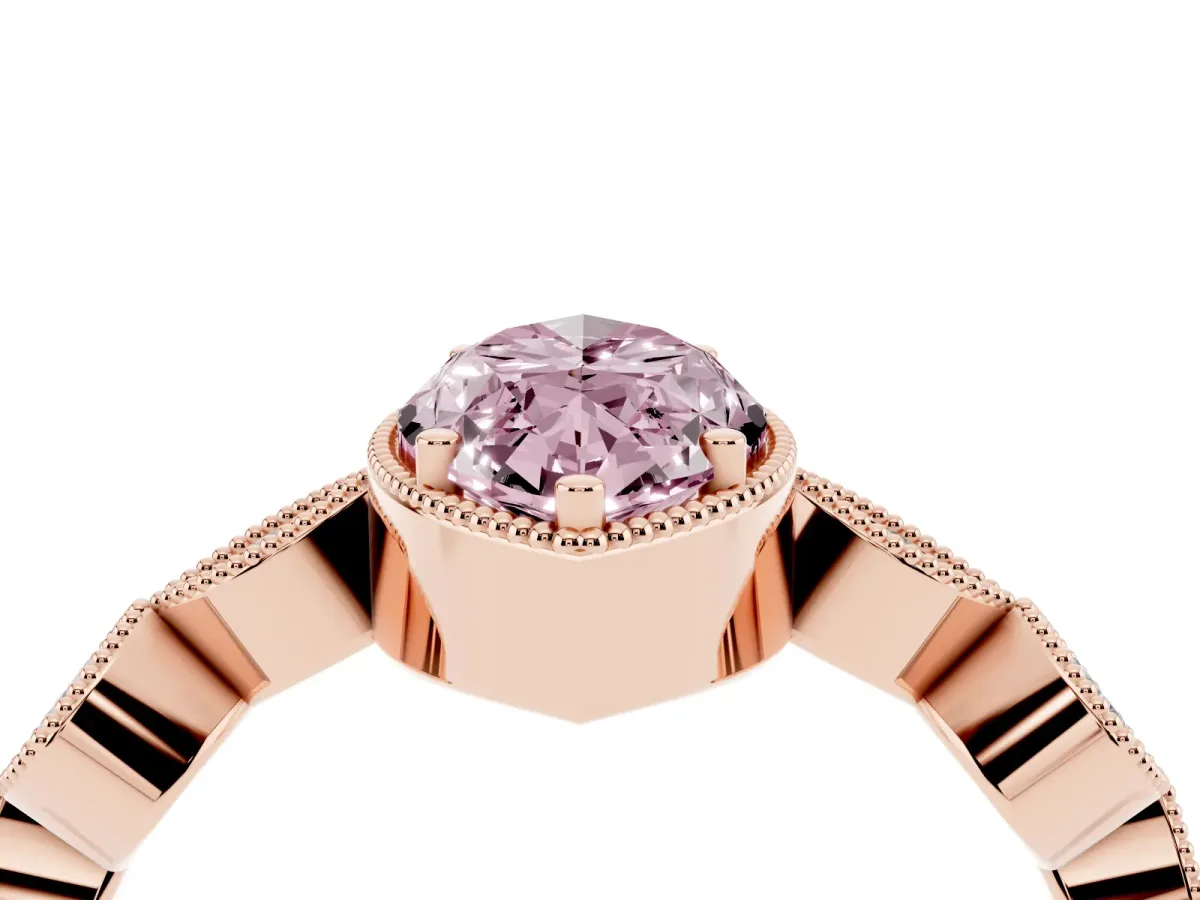 Fancy Pink Marquise Cut Diamond Vintage Milgrain Ring with Round Stations Rose gold