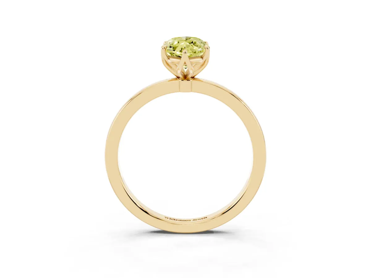 Fancy Yellow Marquise Cut Diamond Solitaire Ring with Thin Band and Prong Setting Yellow gold