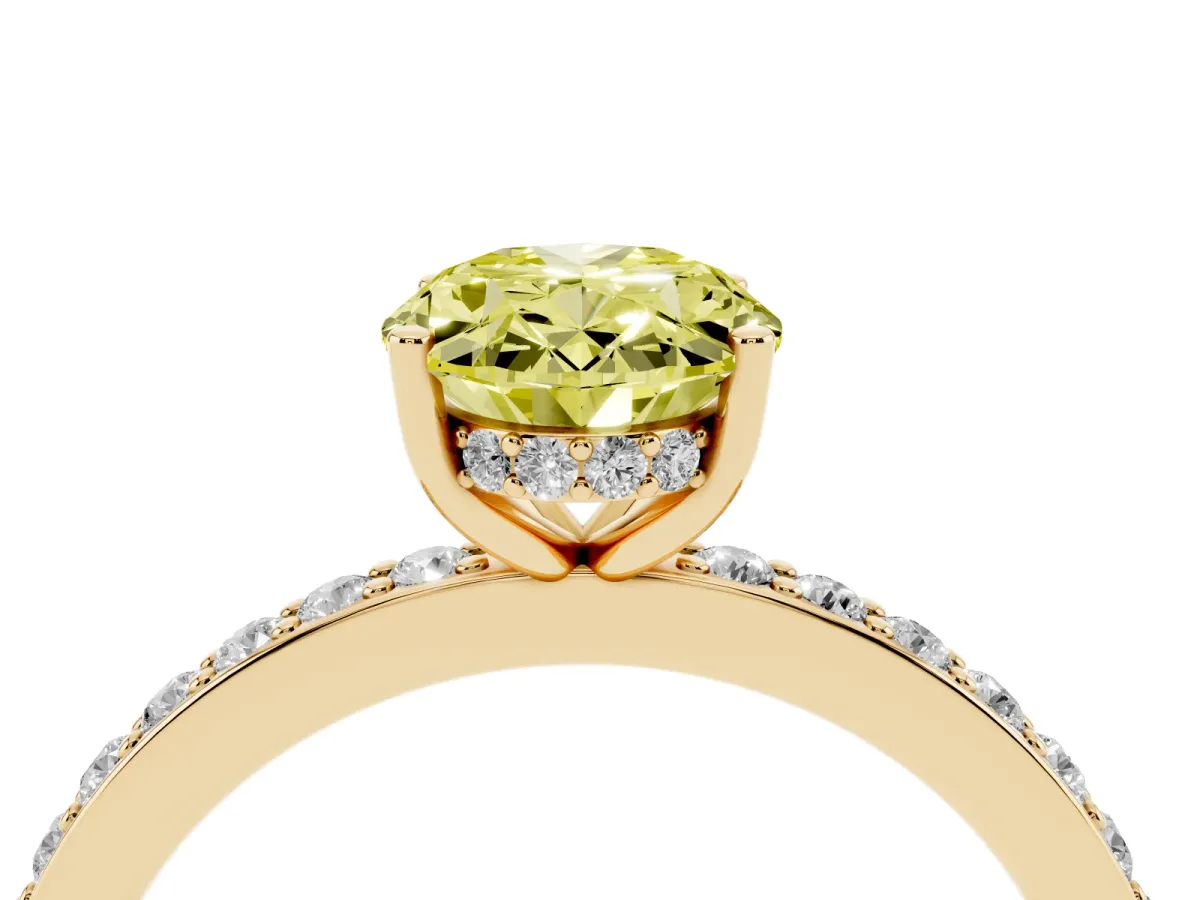 Fancy Yellow Oval Cut Cut Diamond Pavé Band Ring with Four-Prong Setting Yellow gold