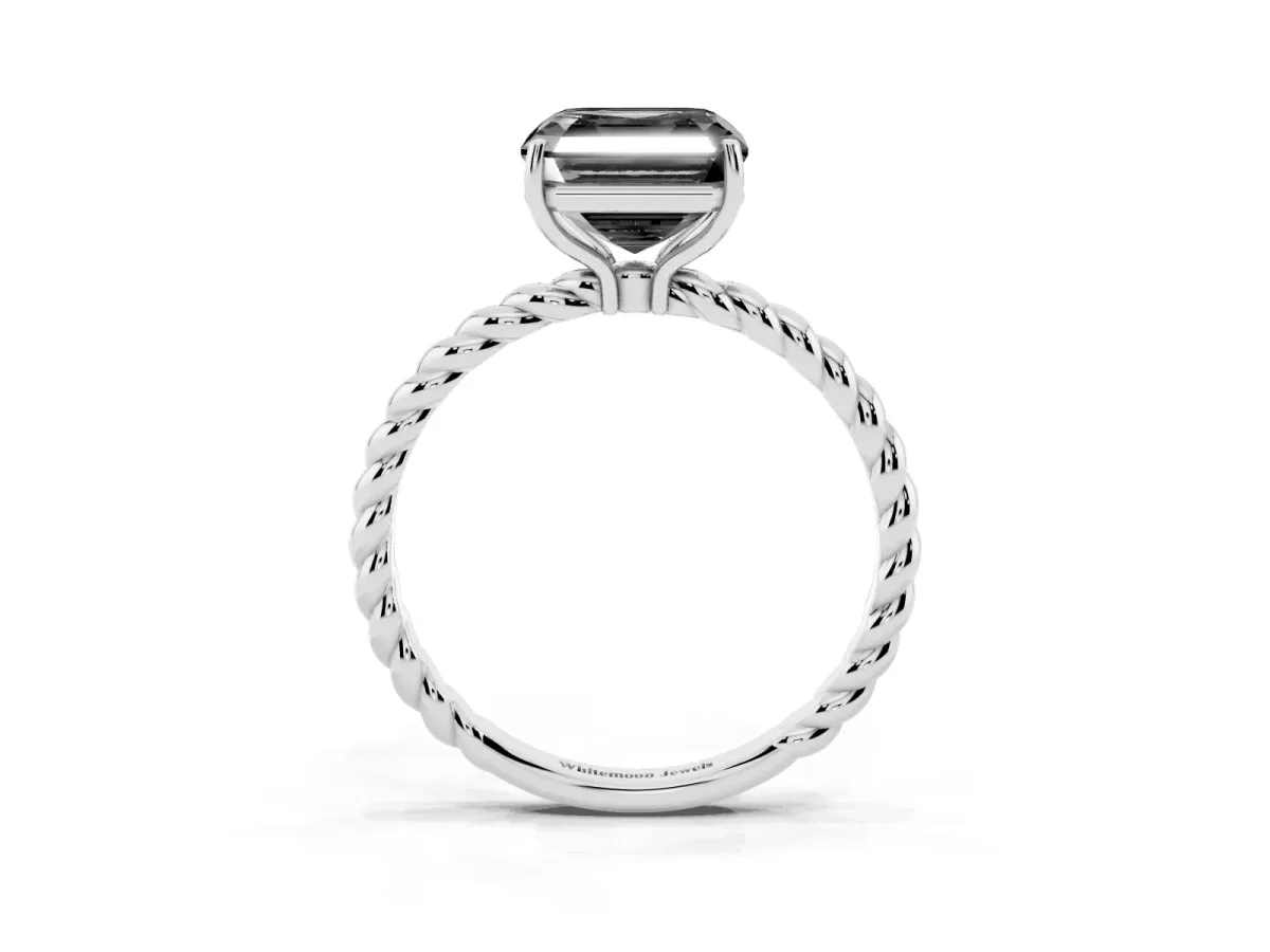 Fancy Black Asscher Cut Solitaire Twisted Band 4-Prong Ring Silver