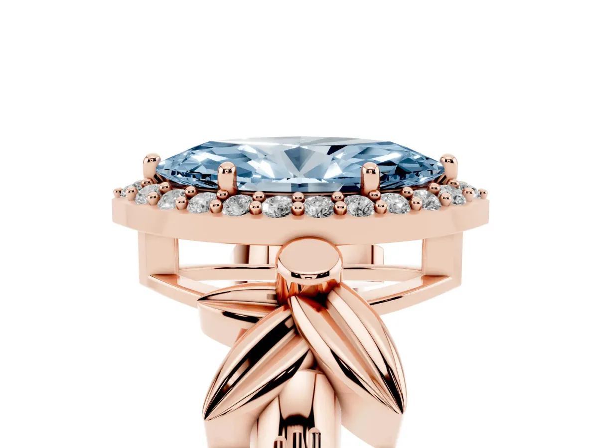 Fancy Blue Marquise Cut Halo Diamond Floral Band with Four-Prong Setting Rose gold