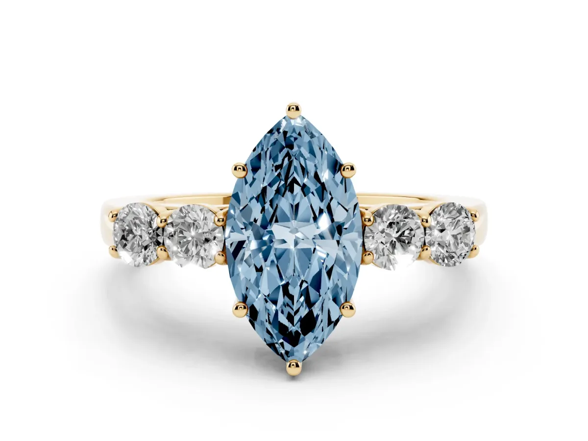 Fancy Blue Marquise Cut Cut Diamond Five-Stone Prong Set White Gold Ring Yellow gold