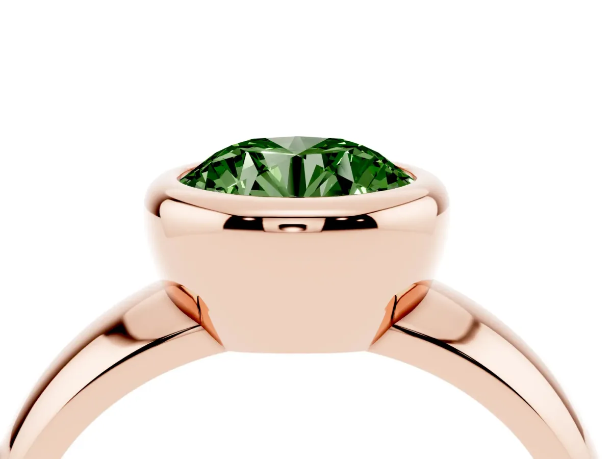 Fancy Green Bezel Set Round Cut Solitaire Ring with Wide Band Rose gold