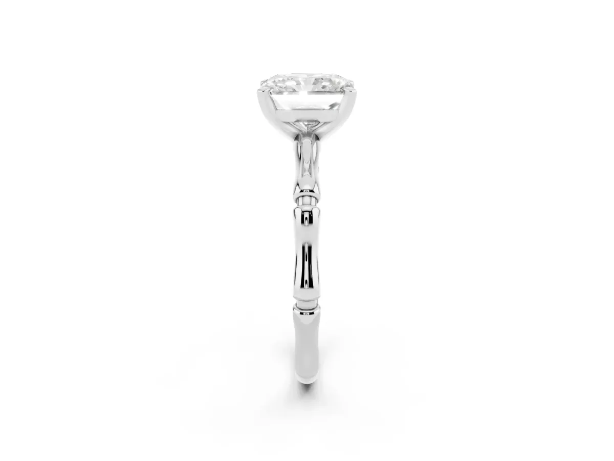 Radiant Cut Solitaire Diamond Ring with Bamboo Band and Four-Prong Setting Silver