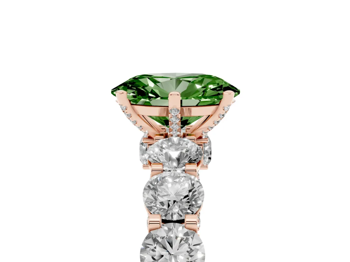 Fancy Green Oval Cut Diamond Side Stone Engagement Ring with Four-Prong Setting Rose gold
