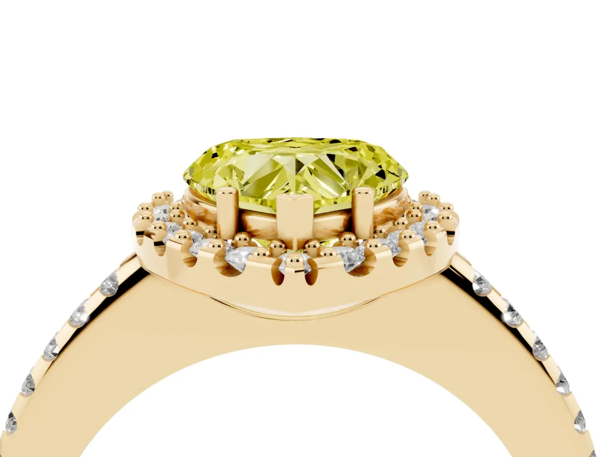 Fancy Yellow Heart Cut Diamond Pavé Halo Ring with Four-Prong Setting Yellow gold