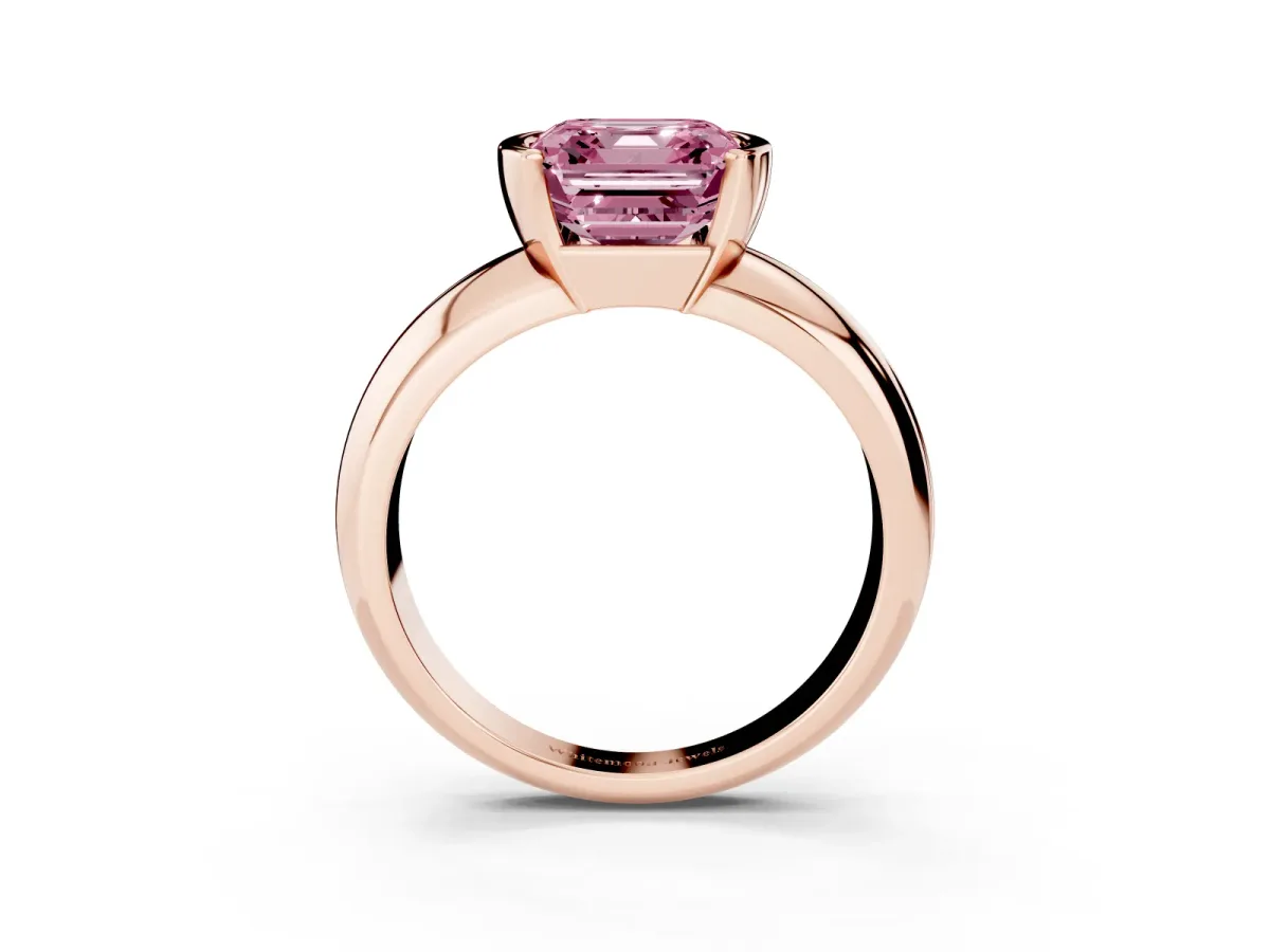 Fancy Pink Asscher Cut Solitaire Tension Set Diamond Ring with Wide Band Rose gold