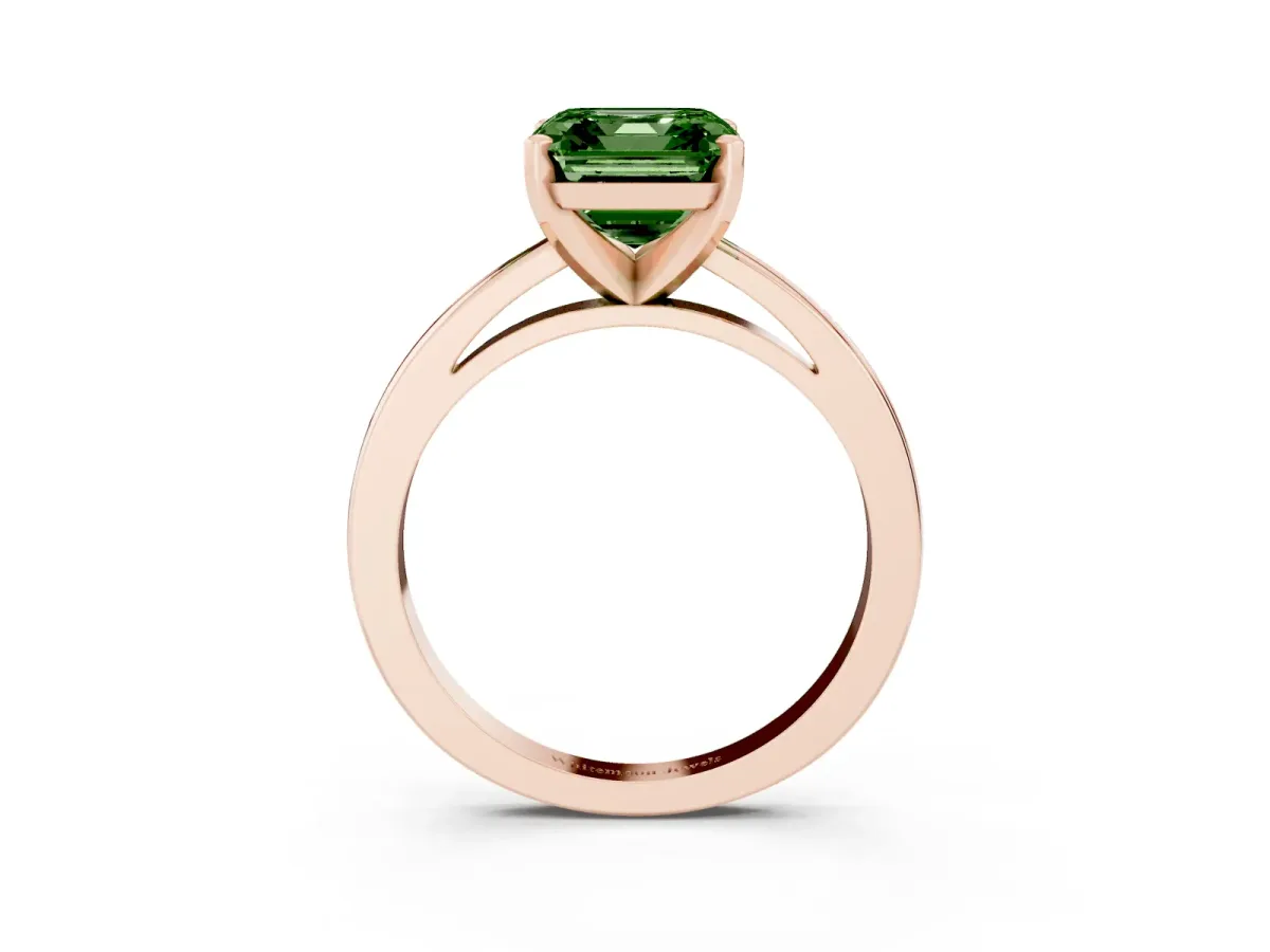 Fancy Green Asscher Cut Solitaire Diamond Engagement Ring with Four-Prong Setting on a Classic Band Rose gold