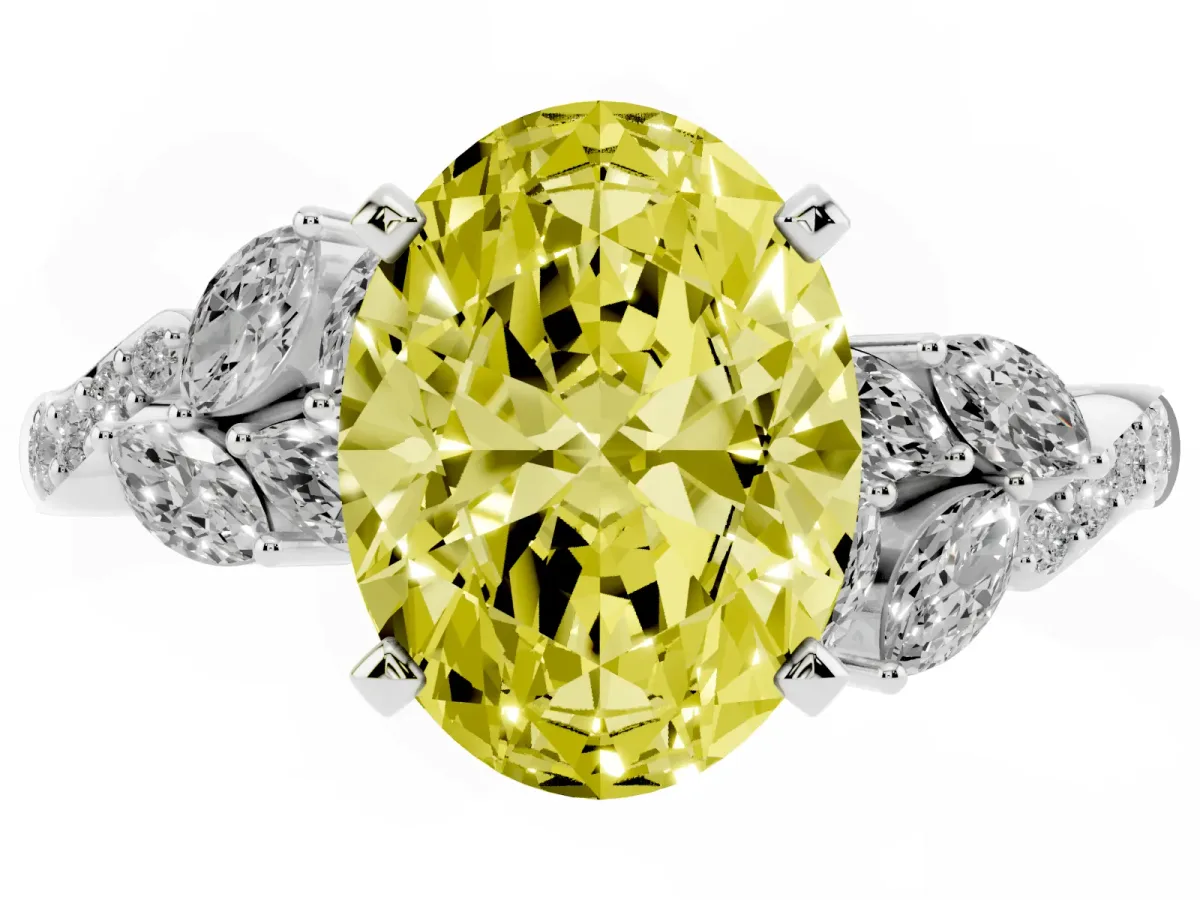 Fancy Yellow Oval Cut Solitaire Marquise Twist Band with Six-Prong Setting Silver
