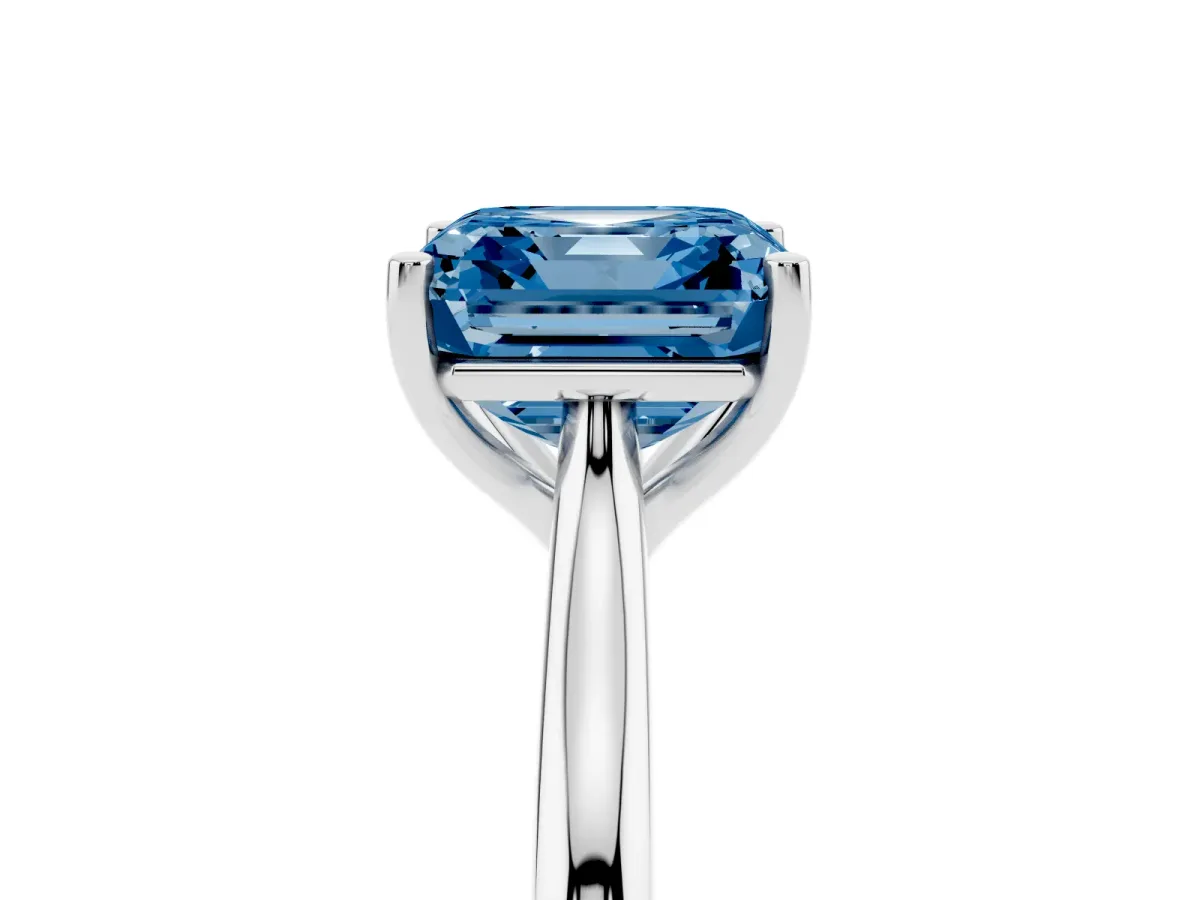 Fancy Blue Asscher Cut Cut Solitaire Ring with Cathedral Band and Four-Prong Setting Silver