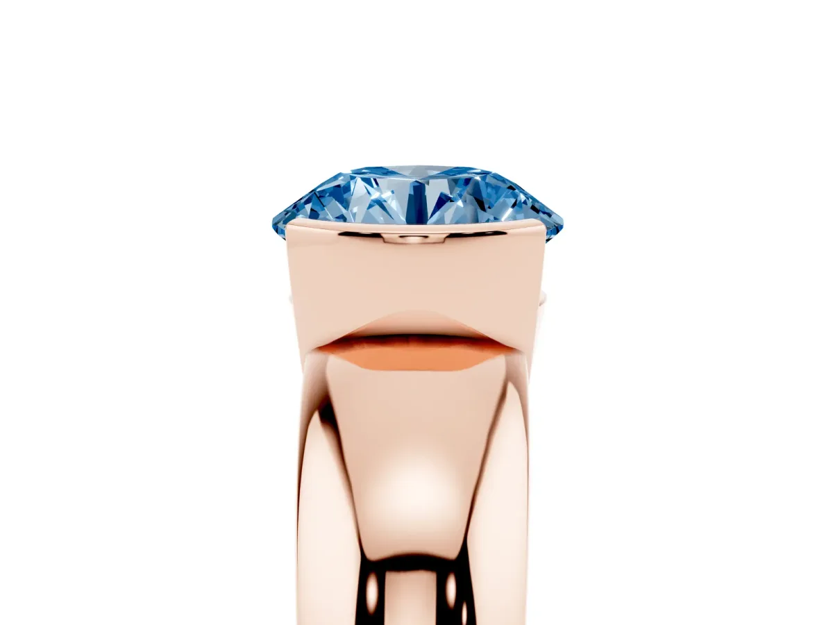 Fancy Blue Round Cut Solitaire Tension Set Diamond Ring with Wide Band Rose gold