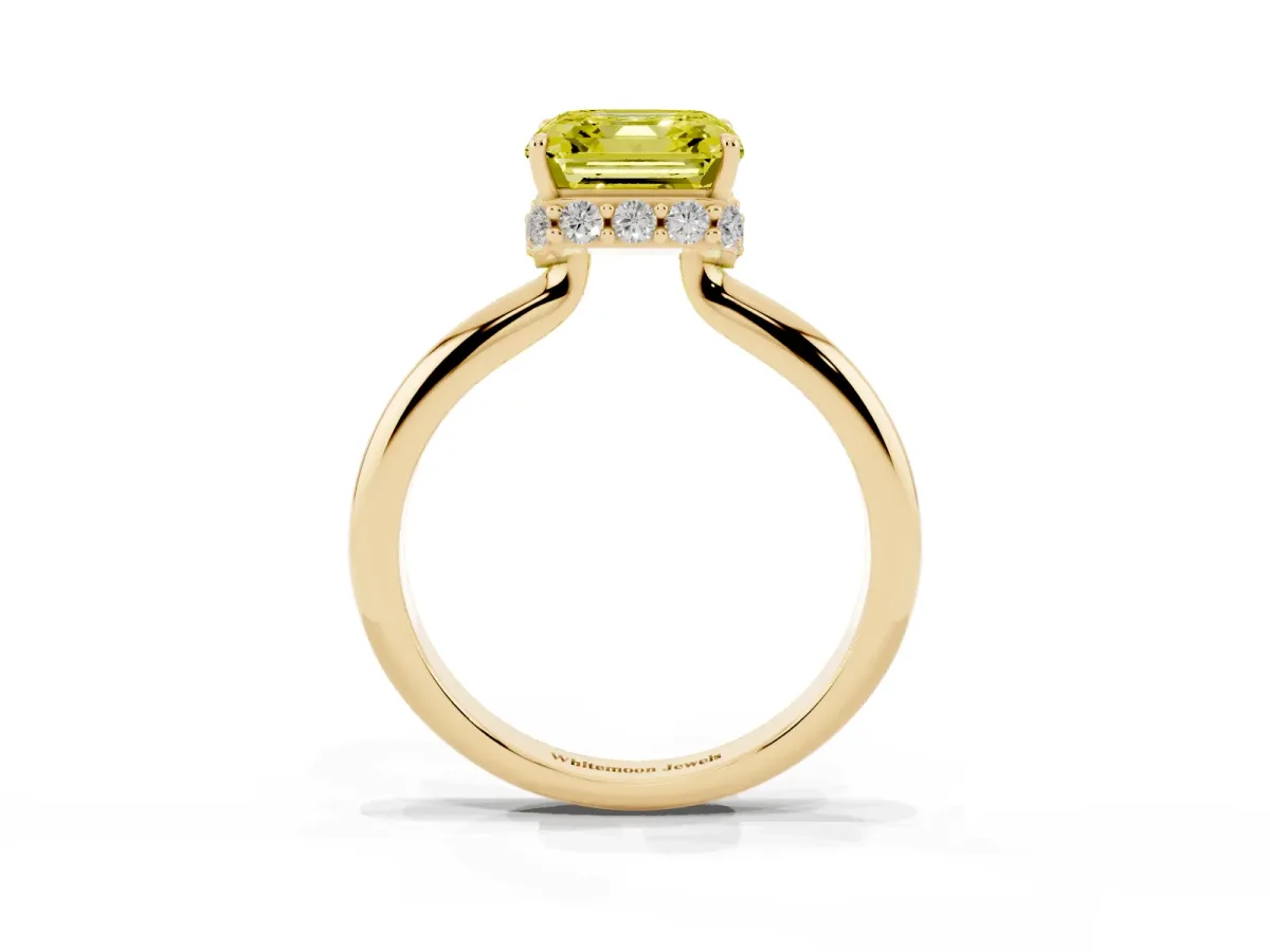 Fancy Yellow Asscher Cut Brilliant Solitaire Engagement Ring with Six-Prong Setting and Classic Band Yellow gold
