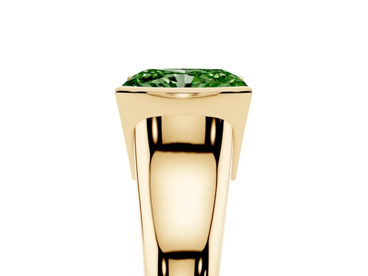 Fancy Green Radiant Cut Solitaire Tension Set Diamond Ring with Split Shank Band Yellow gold