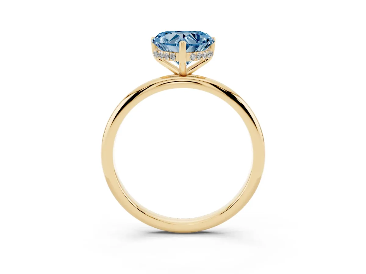 Fancy Blue Heart Cut Cut Solitaire Engagement Ring with Four-Prong Setting and Classic Band Yellow gold