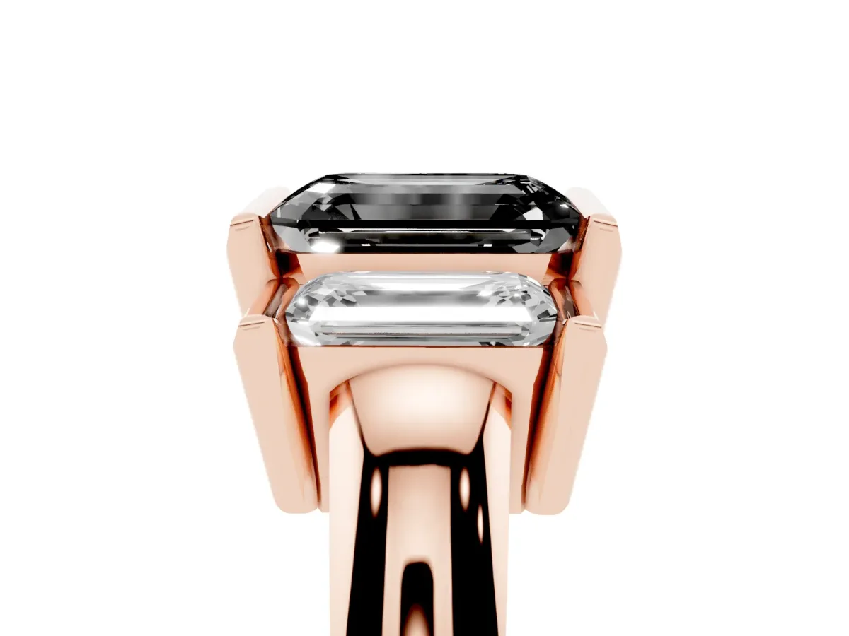 Fancy Black Three Stone Emerald Cut Cut Channel Set Diamond Ring Rose gold