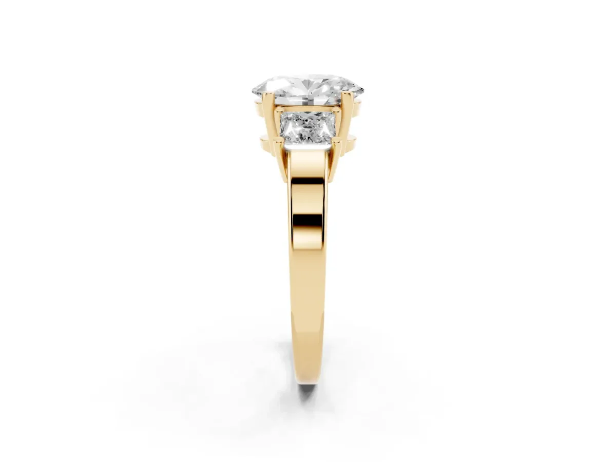 Three-Stone Oval Cut Cut Solitaire Ring with Prong Setting Yellow gold