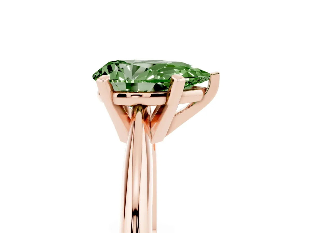Fancy Green Pear Cut Cut Solitaire Ring with Four-Prong Setting on a Classic Band Rose gold