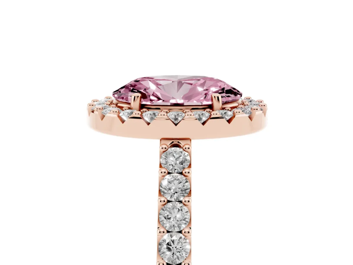 Fancy Pink Oval Cut Halo Diamond Pavé Solitaire Ring Rose gold