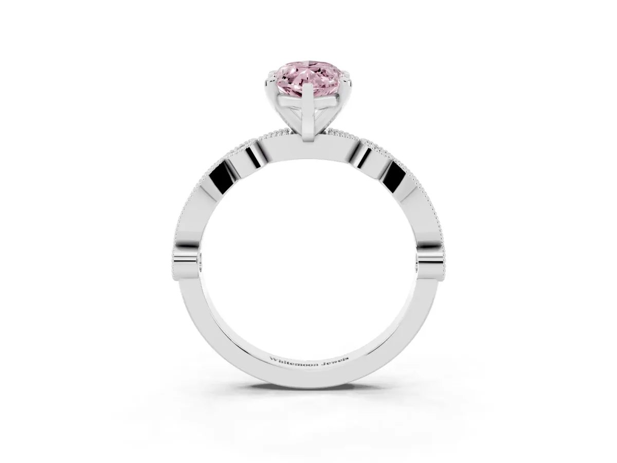 Fancy Pink Marquise Cut Milgrain Bezel Diamond Engagement Ring with Solitaire Prong Setting Silver