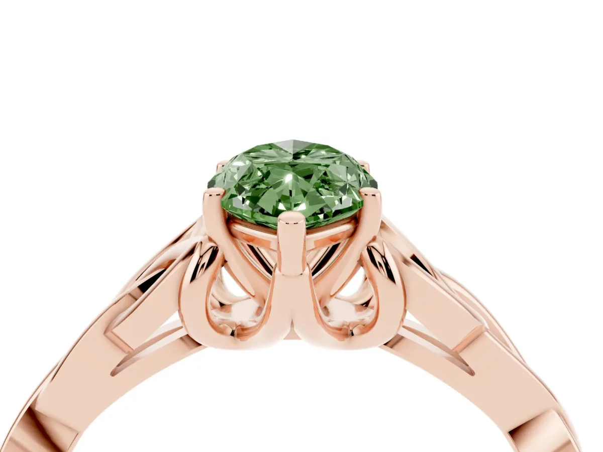 Fancy Green Marquise Cut Diamond Solitaire Engagement Ring with Celtic Knot Band and Four-Prong Setting Rose gold