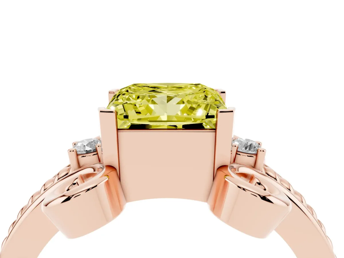 Fancy Yellow Princess Cut Solitaire Twisted Band Scroll Prong Ring Rose gold