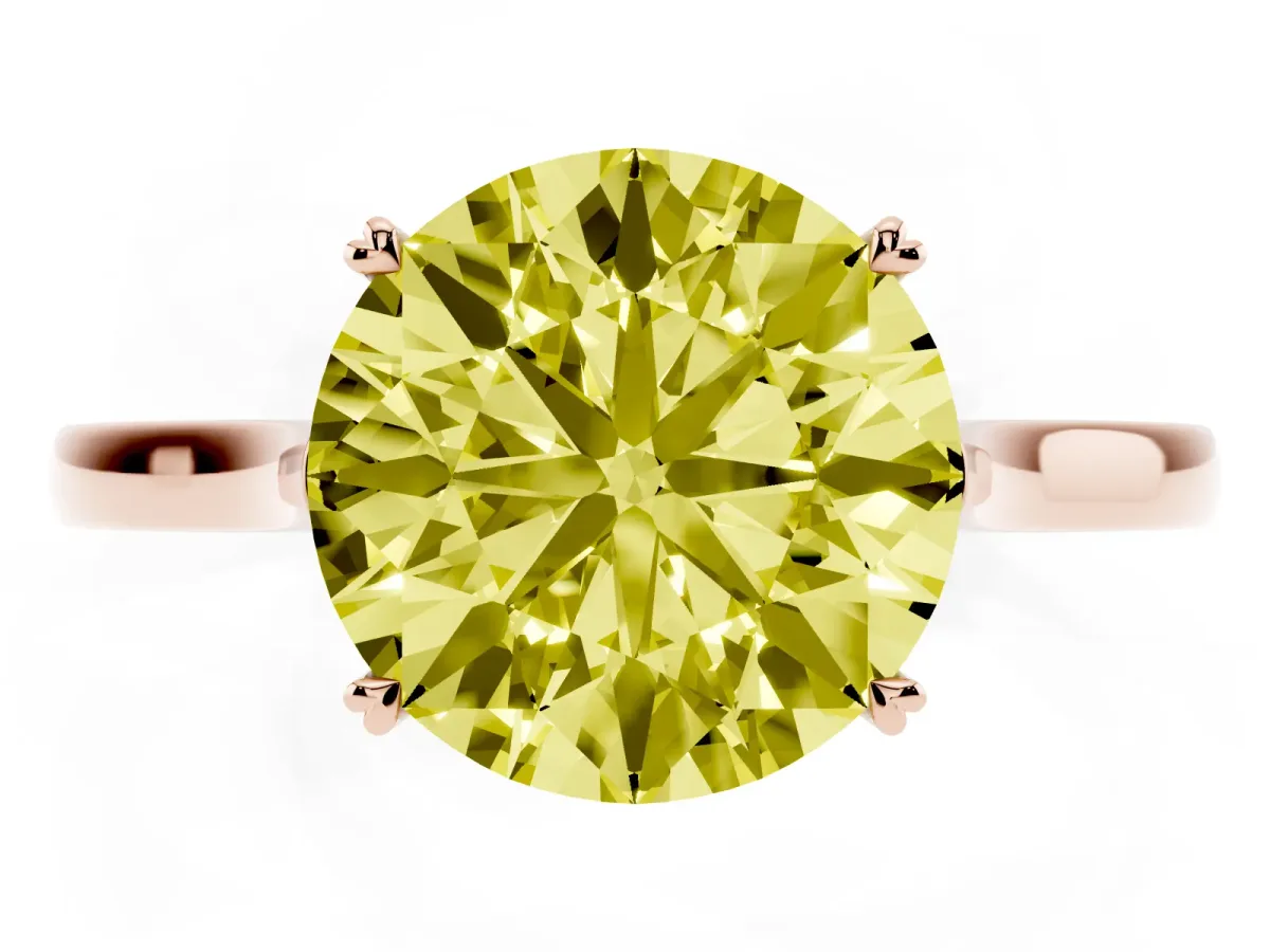 Fancy Yellow Round Cut Solitaire Heart Prong Engagement Ring with Tapered Band Rose gold