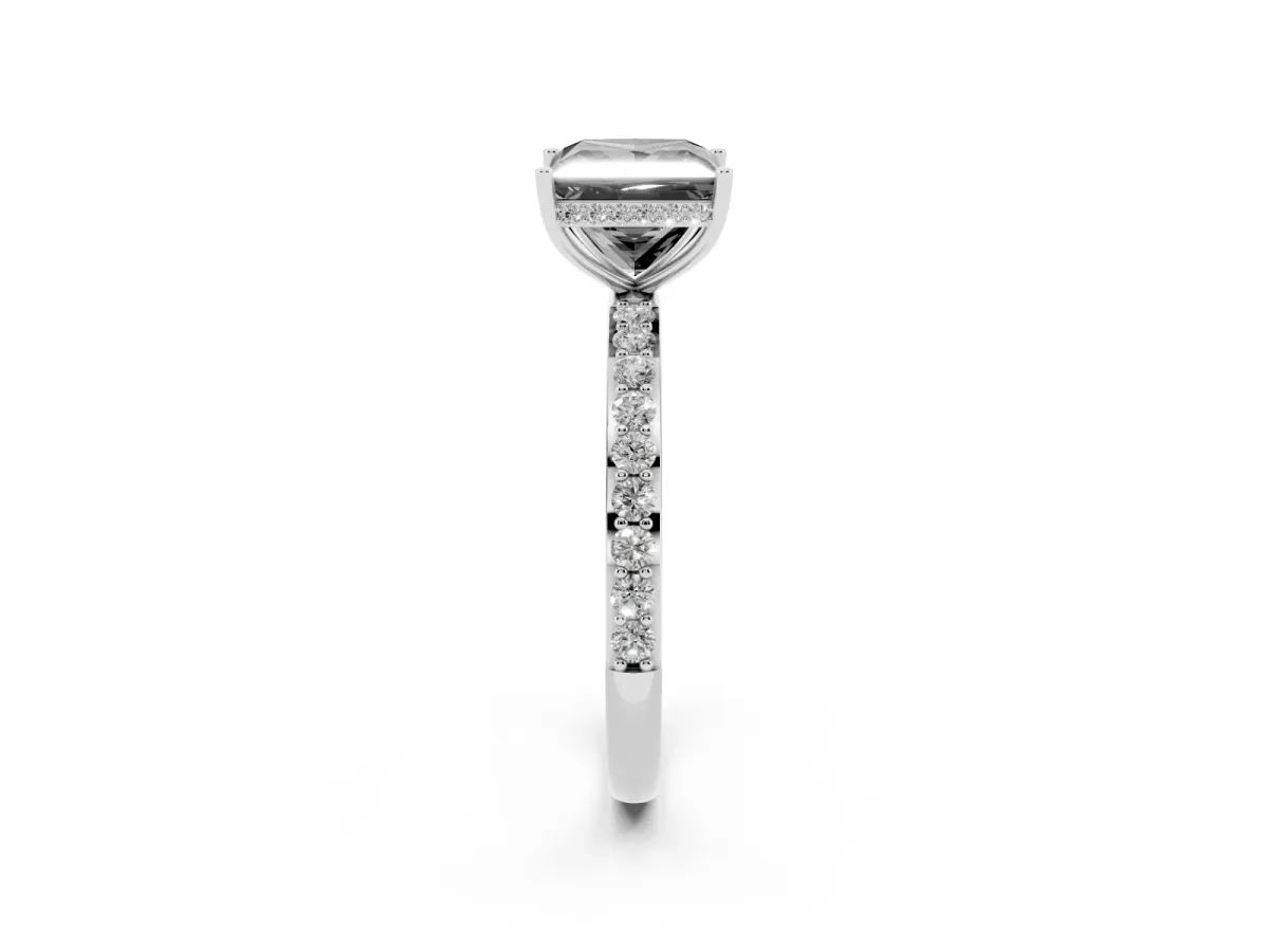 Fancy Black Princess Cut Diamond Solitaire Ring with Pavé Band and Hidden Halo Platinum