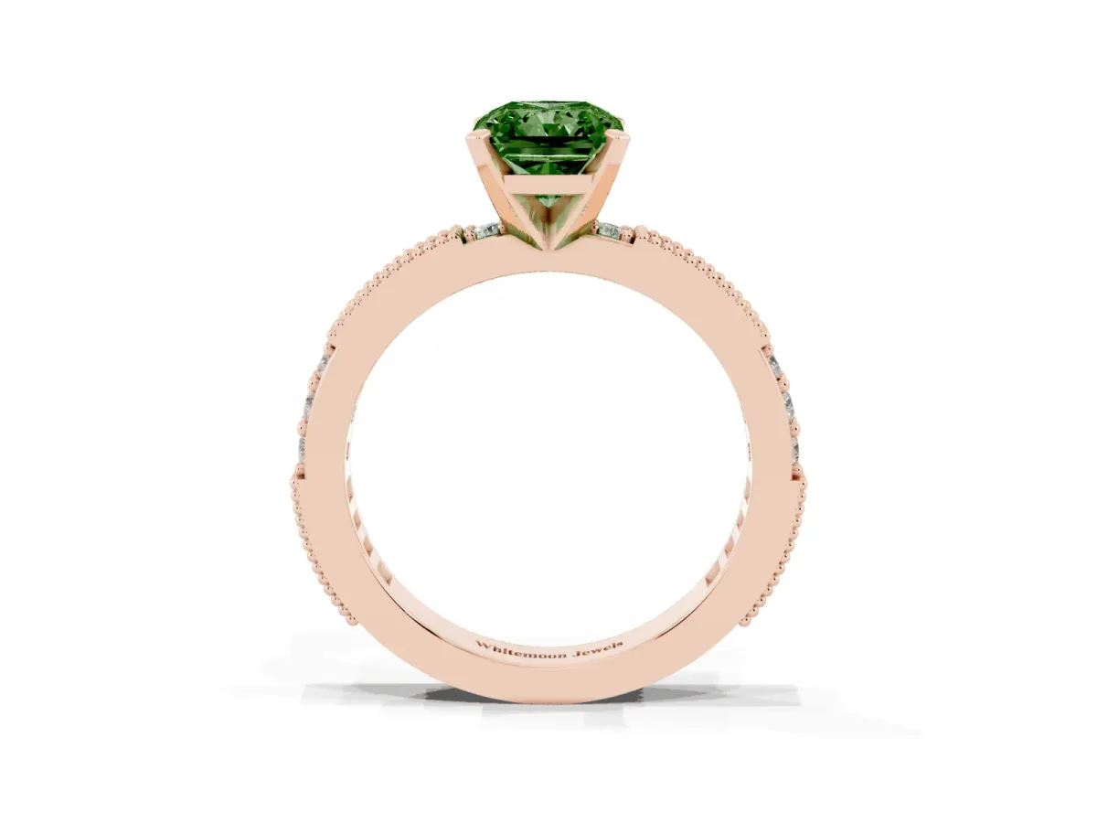 Fancy Green Radiant Cut Solitaire with Pavé Band and Four-Prong Setting Rose gold