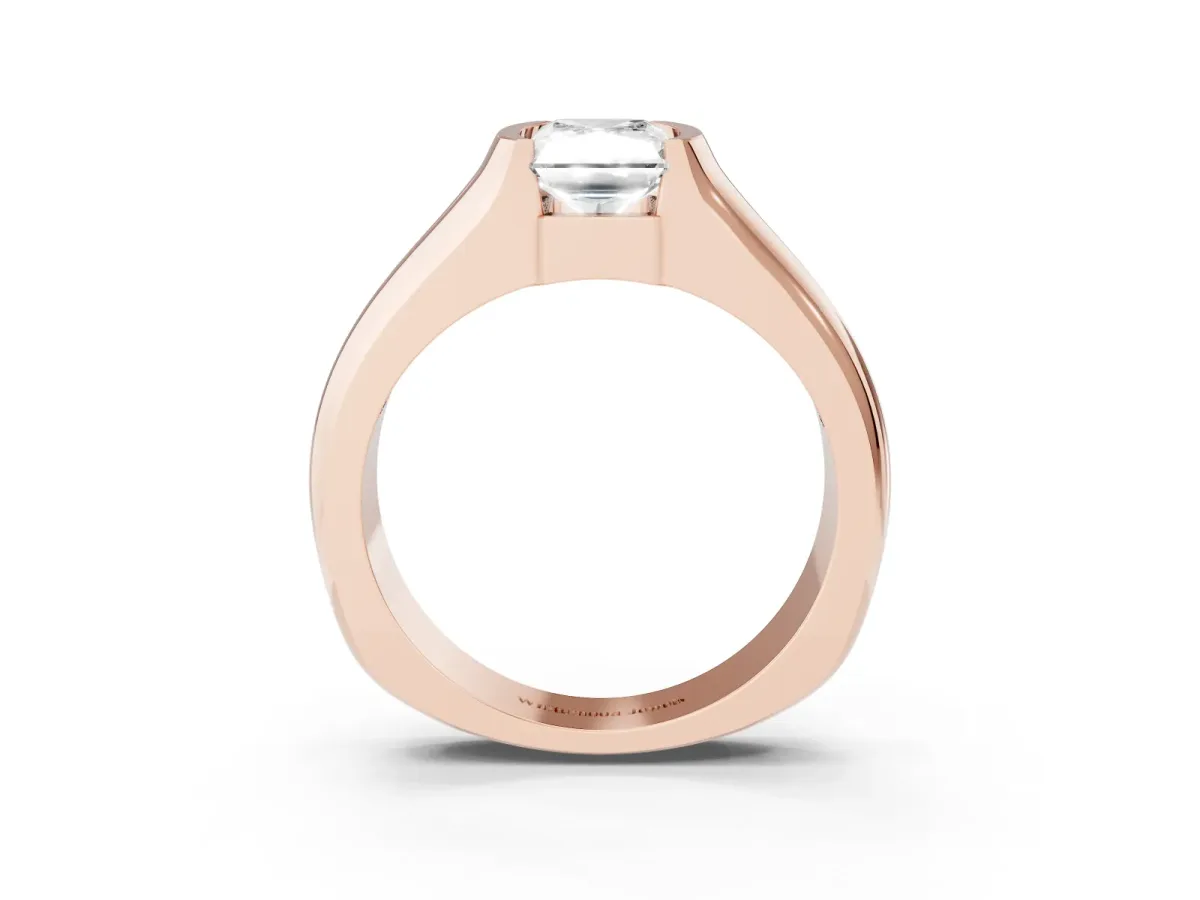 Radiant Cut Solitaire Bezel Set Diamond Ring with Wide Band Rose gold